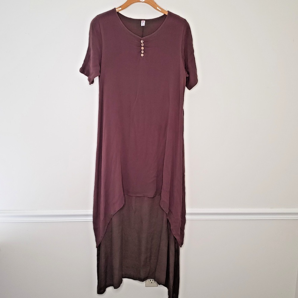 Han Yi Cotton Layered Brown Maxi Dress Sz L/ XL Natural Lagenlook‎ Granola Girl